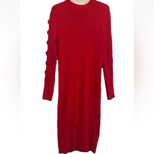 Ashley Stewart Red Sweater Dress Rib Knit Midi Pencil bodycon size 18-20